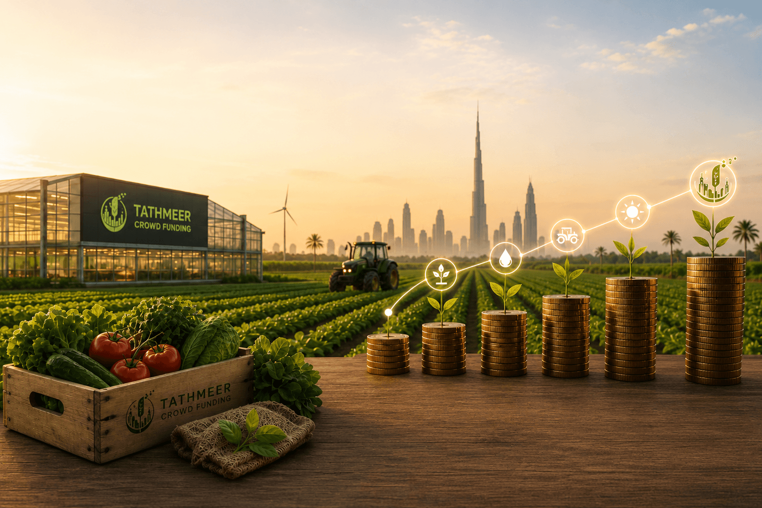 Agricultural investment — tiered farmland at golden hour